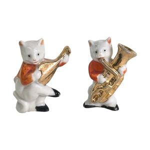 1920's Cat Kitty Porcelain Jazz Band Figurines Made In Japan‎ Gold Instruments
